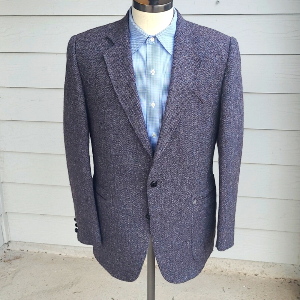 H BAR C Ranchwear Purple Grey Weave Western Tweed Wool Sz 44 R Mens Sport Coat